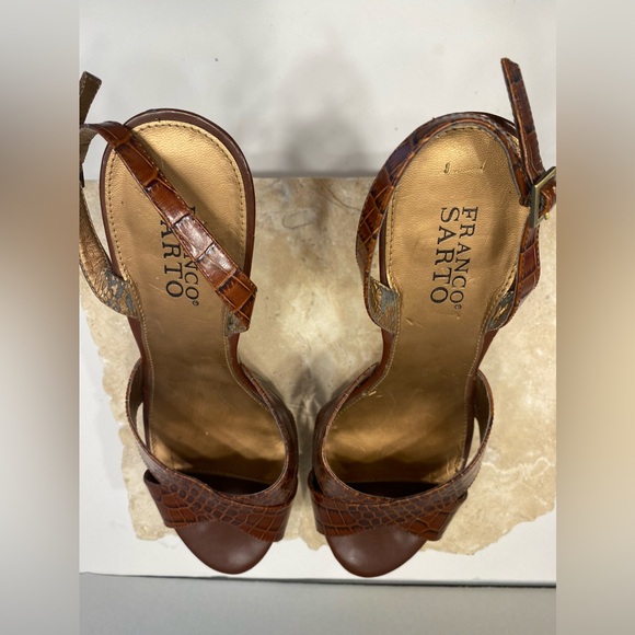 Franco Sarto Viper Brown Leather Platform Slingback Ultra High Heels Sz 10 - Picture 11 of 15